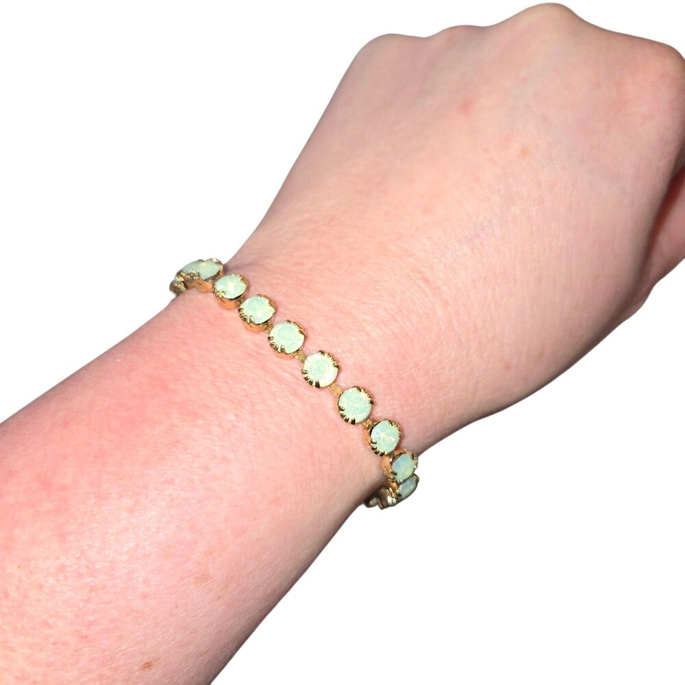 Victoria Lynn Green Opalescent Swarovski Crystal 6mm Small Cup Chain Bracelet 7"